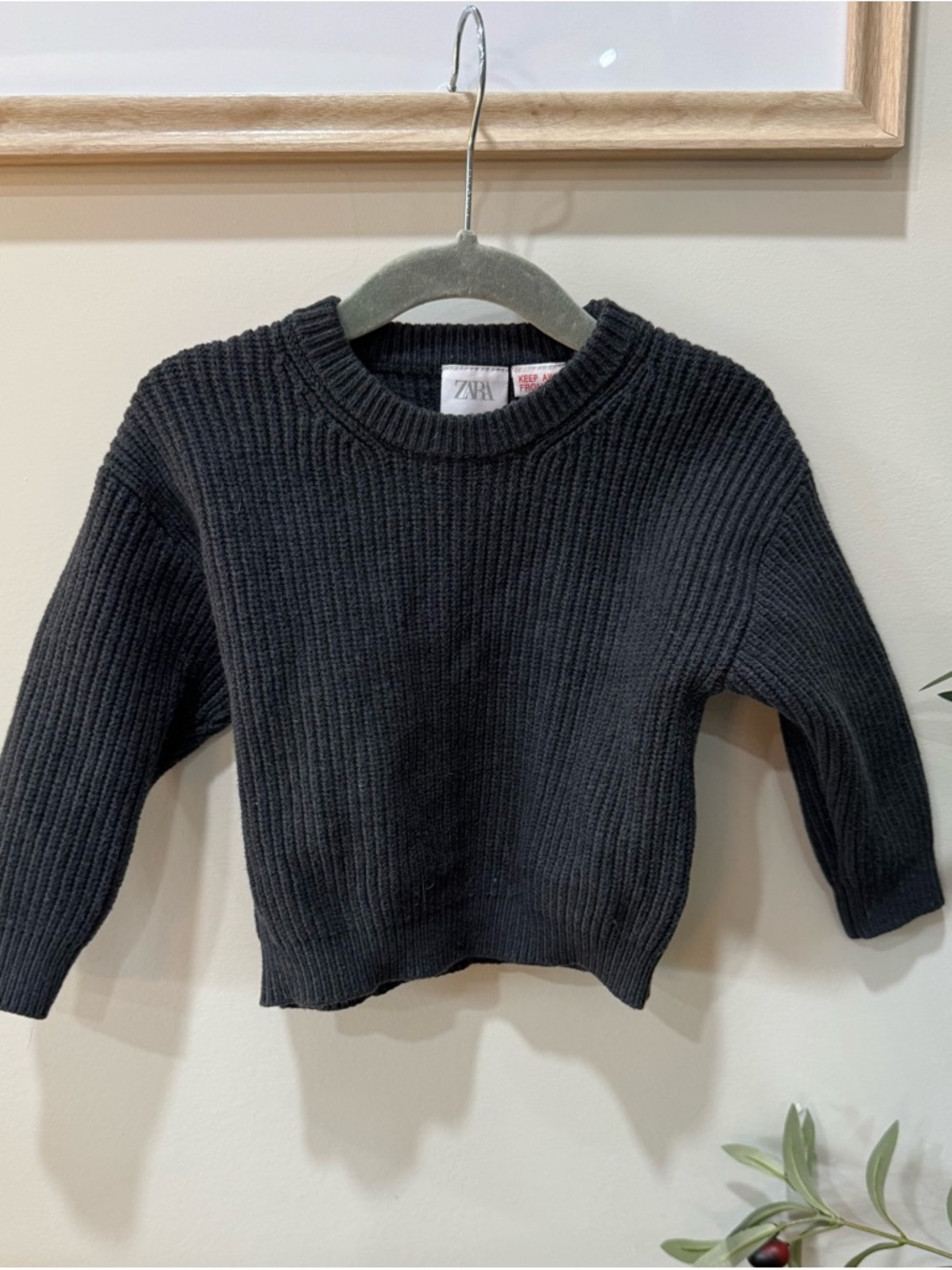 Zara Charcoal Ribbed Knit Crewneck Sweater